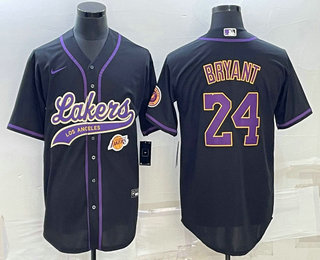 Men%27s Los Angeles Lakers #24 Kobe Bryant Black With Patch Cool Base Stitched Baseball Jerseys->los angeles lakers->NBA Jersey